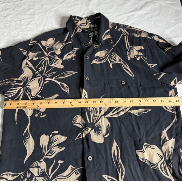 Tori Richard Honolulu Mens Large Silk Floral Hawaiian Aloha Shirt Gray Tan Large - Picture 9 of 10